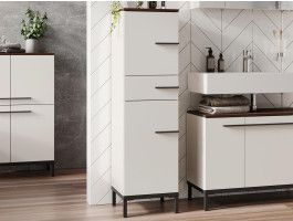 Armoire de salle bain YONA 2 portes 1 tiroir cachemire/noyer