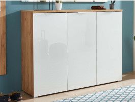 Armoire à chaussures TOLDO 3 portes chêne navarra/blanc brillant