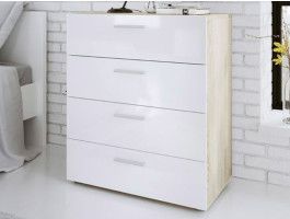 Commode POPEI 4 tiroirs chêne/blanc brillant