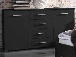 Commode FLASH 2 portes 4 tiroirs gris métallique