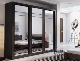 Armoire ARTURO 3 portes coulissantes noir avec miroir