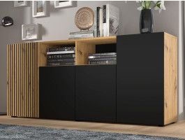 Buffet/bahut ORISA 4 portes noir/chêne artisan