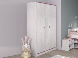 Armoire SMOOKIE 2 portes pin blanc/rose