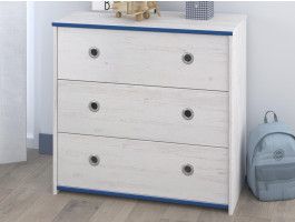 Commode SMOOKIE 3 tiroirs pin blanc/bleu