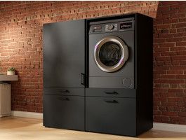 Meuble WASHING 1 machine avec armoire 1 porte 2 tiroirs MEDIUM noir