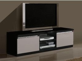 Meuble tv-hifi REBECCA 2 portes noir laque/blanc laque