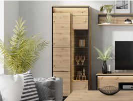 Vitrine QUANTINO 2 portes 195 cm chêne artisan/noir avec led