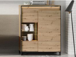 Vitrine QUANTINO 2 portes 140 cm chêne artisan/noir avec led