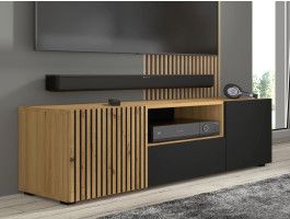 Meuble tv-hifi ORISA 3 portes 150 cm chêne artisan/noir