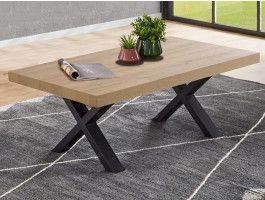 Table basse LIEZE 130 cm chêne français avec pieds en X
