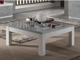 Table basse ROMEO carrée blanc/marbre