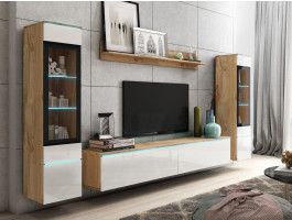Mur tv-hifi VITTORIO 6 portes chêne wotan/blanc brillant