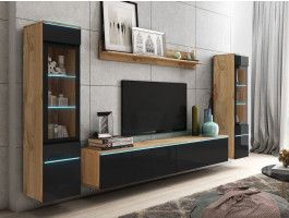 Mur tv-hifi VITTORIO 6 portes chêne wotan/noir brillant