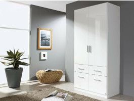 Armoire CELLON blanc 2 portes et 4 tiroirs blanc brillant