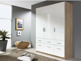 Armoire CELLON sonoma 3 portes et 6 tiroirs blanc brillant