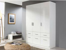 Armoire CELLON blanc 3 portes et 6 tiroirs blanc brillant