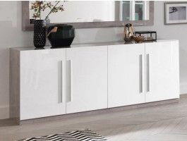Buffet/bahut GRENADE 4 portes marbre laqué/blanc laqué