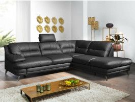 Canapé convertible BOLOSS avec méridienne droite éco-cuir noir