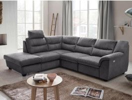 Canapé d’angle relax électrique OSIRIS avec méridienne gauche tissu gris foncé