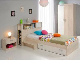 Chambre complète CARL 90x200 cm acacia fumé/blanc