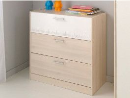 Commode CARL 3 tiroirs acacia fumé/blanc