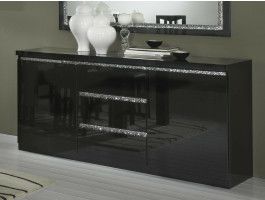 Buffet/bahut REBECCA 2 portes et 3 tiroirs noir laque