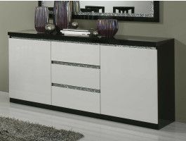 Buffet/bahut REBECCA 2 portes et 3 tiroirs noir laque/blanc laque