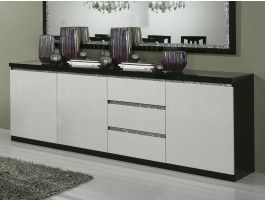 Buffet/bahut REBECCA 3 portes et 3 tiroirs noir laque/blanc laque