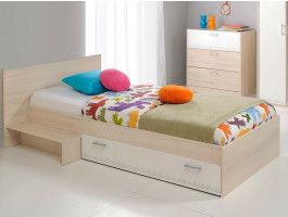 Lit deluxe CARL 90x200 cm acacia fumé/blanc