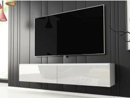 Meuble tv-hifi DUBAI 2 portes battantes 140 cm blanc/blanc brillant avec led