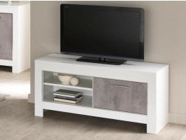 Meuble tv-hifi MADONNA 1 porte blanc laqué/béton laqué