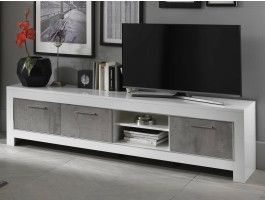 Meuble tv-hifi MADONNA 3 portes blanc laqué/béton laqué