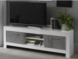 Meuble tv-hifi MADONNA 2 portes blanc laqué/béton laqué