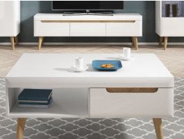 Table basse NORDO 1 tiroir 1 niche blanc/blanc brillant