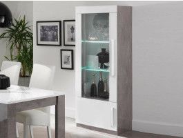 Vitrine GRENADE 2 portes marbre laqué/blanc laqué avec led