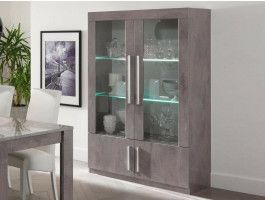 Vitrine GRENADE 4 portes marbre laqué avec led