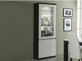 Vitrine REBECCA 2 portes noir laque/blanc laque avec led