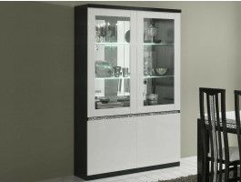 Vitrine REBECCA 4 portes noir laque/blanc laque avec led