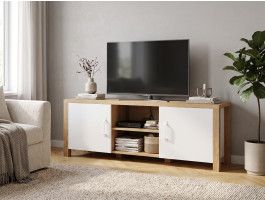 Meuble tv-hifi OLIANNE 2 portes chêne naturel/blanc