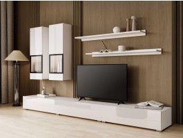 Mur tv-hifi BABEL 5 portes blanc/blanc laqué