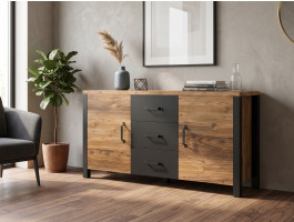 Buffet/bahut OLIANNE 2 portes 3 tiroirs épicéa appenzeller/noir