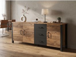 Buffet/bahut OLIANNE 3 portes 3 tiroirs épicéa appenzeller/noir