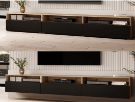 Meuble tv-hifi BABEL II 3 portes 3 niches chêne artisan/noir