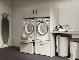 Meuble WASHING 2 machines côte à côte cachemire avec 2 surmeubles