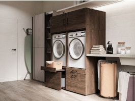 Meuble WASHING 2 machines côte à côte LARGE noyer