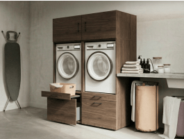 Meuble WASHING 2 machines côte à côte noyer avec 2 surmeubles