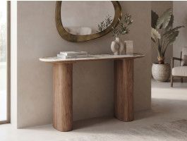 Console EVORYA 120 cm marbre blanc/bois