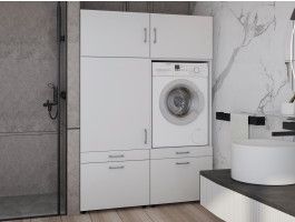 Meuble WASHING 1 machine avec armoire 1 porte 2 tiroirs blanc avec 2 surmeubles