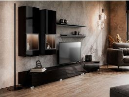 Mur tv-hifi BABEL 5 portes noir laqué/noir