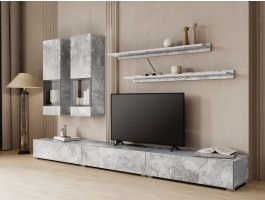 Mur tv-hifi BABEL 5 portes béton avec led